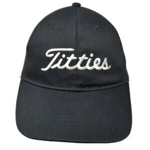 Spencer's Trucker Hat Black One Size Titties Cursive Script Logo Mesh Snapback
